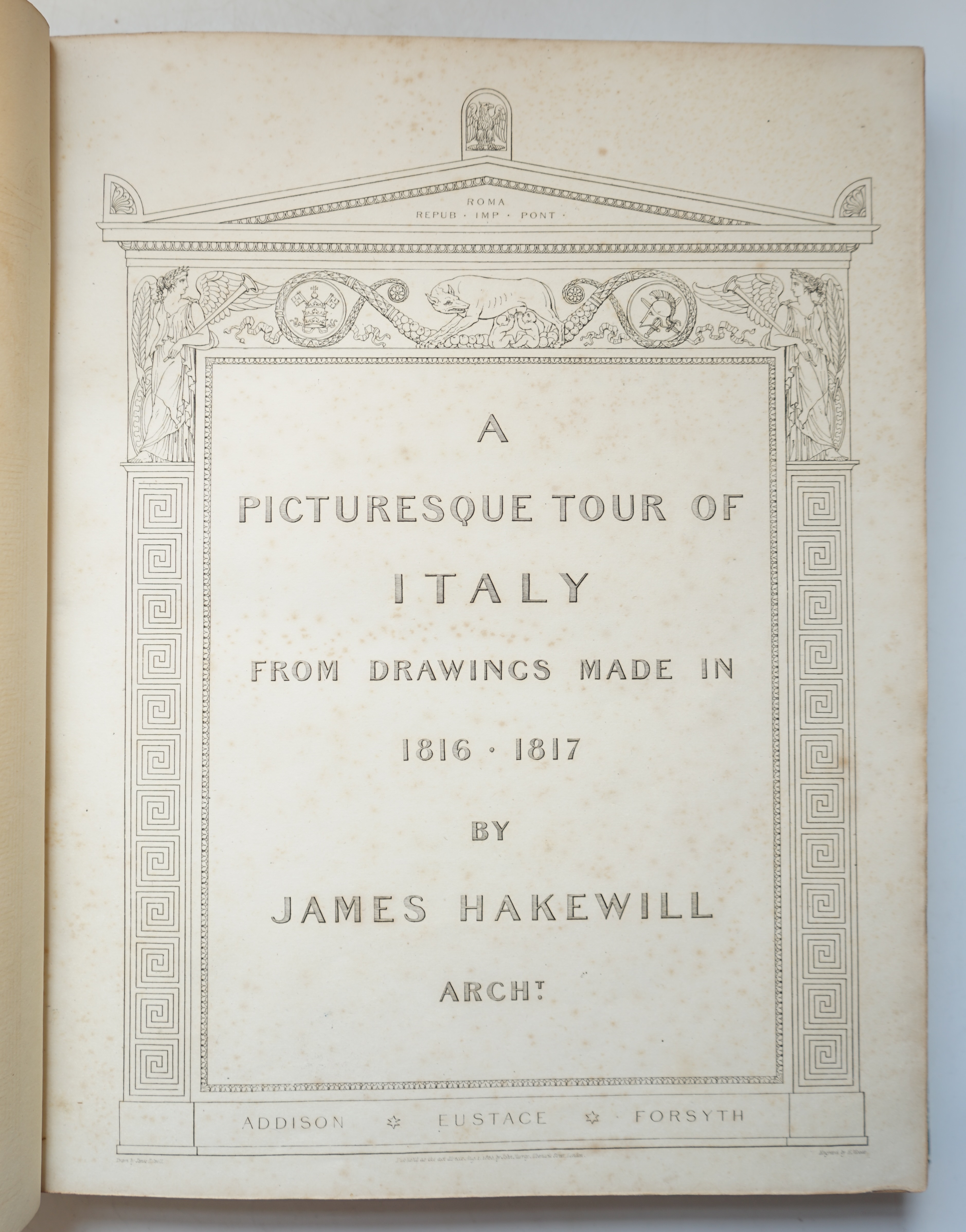 Hakewell, James - A Picturesque Tour of Italy from Drawings made in 1816-1817, 4to, rebound quarter morocco with marbled boards, with half title, additional engraved title and 63 plates, John Murray, London, 1820.